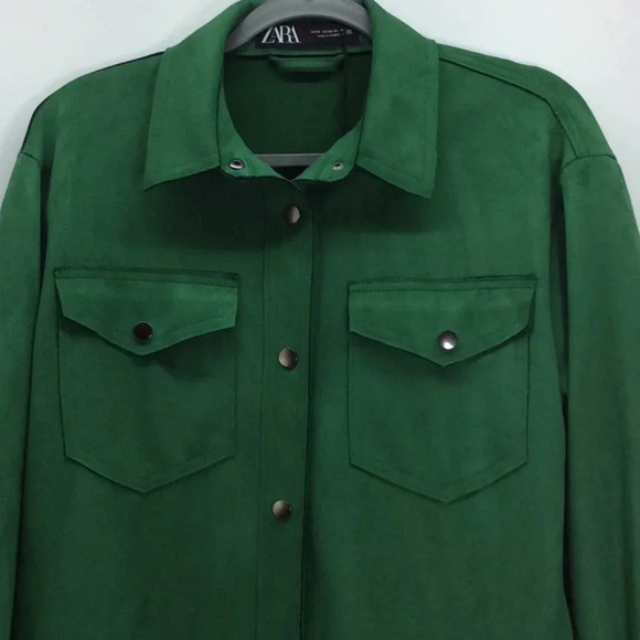 NWOT Zara Faux Suede Overshirt Jacket – Rich Green, Size XS - Picture 2 of 9